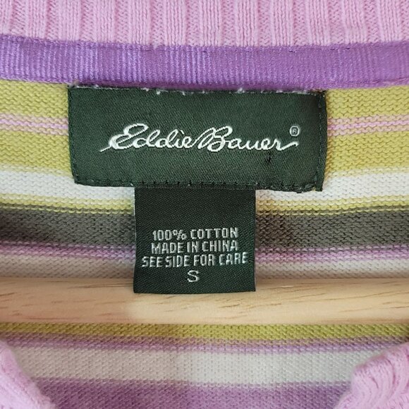 2/$15 Eddie Bauer Womens Sweater Purple Small V Neck 3/4 Sleeve Pocket Striped - Picture 6 of 6